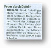 Feuer durch Defekt - Hackgutheizung - Jnner 2011